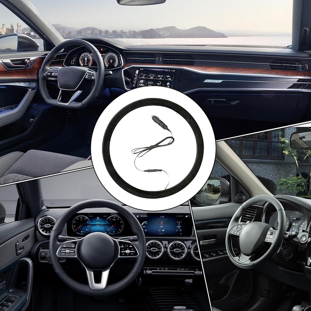 Car Steering Wheel Heated Cover Cold Weather Safe Driving Heated Steering Wheel Protector for Road Trip Travel Daily Commute
