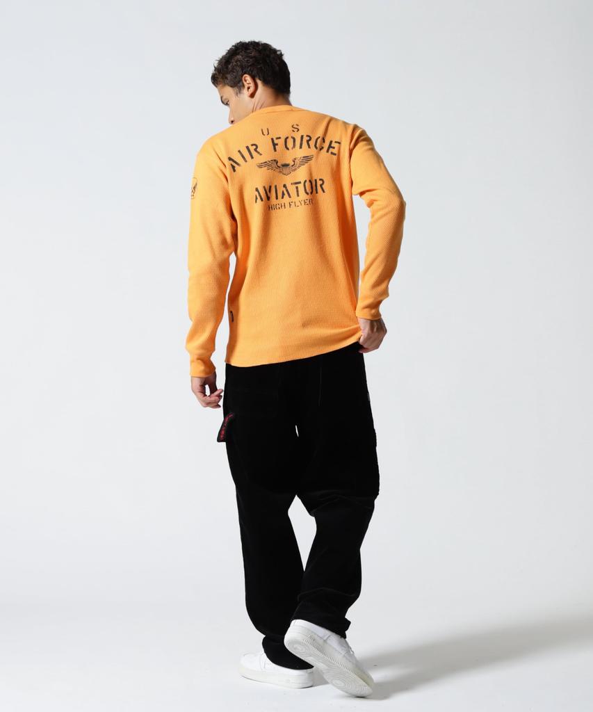 AVIREX HONEYCOMB WAFFLE USAF L/S T-SHIRT M orange 783-5230030