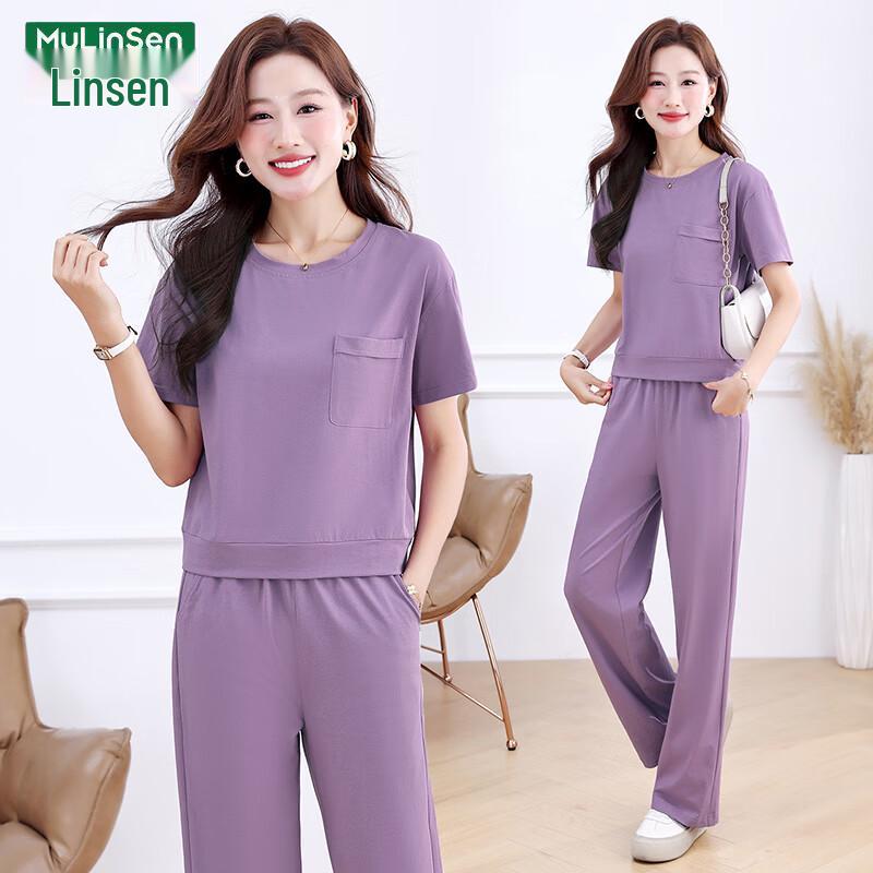 MULINSEN Women s Pure Cotton Short Sleeve Loungewear Set 2XL