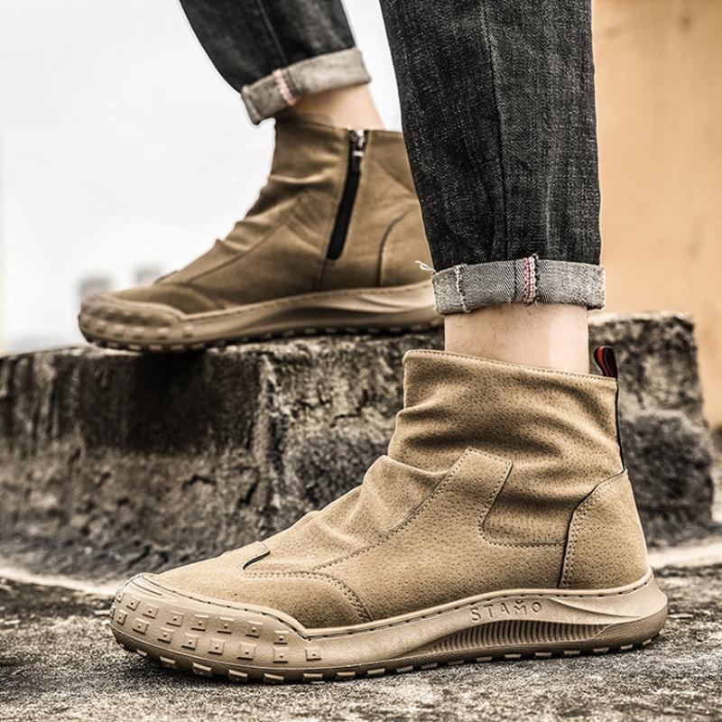 Suede Shoes for Men High Quality Anti Slip Men's Boots Fashion High Top Men Motorcycle Boots Outdoor Anti Slip Working Shoes New