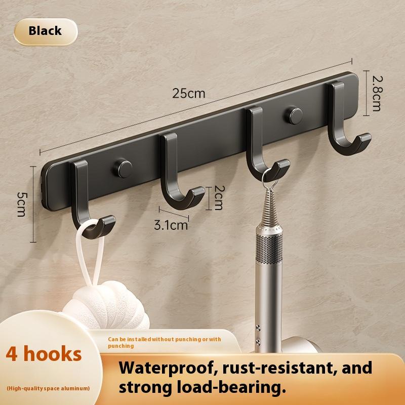 Space Aluminum Bathroom Hook No Drilling Strong Adhesive Coat Hook For Bathroom Kitchen Wall Mounted Clothes Hanger