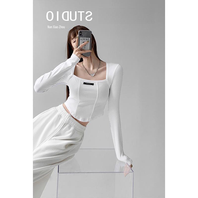 

Женский корсетный топ с квадратным вырезом и узором «рыбье кости» — модная футболка с длинным рукавом 2XL белый