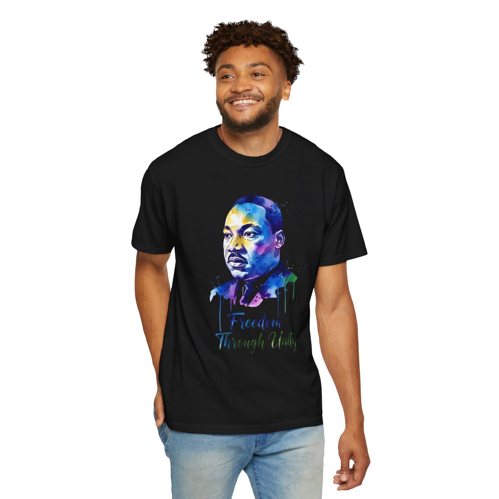 Freedom Through Unity portrait T-Shirt | Watercolor Civil Rights Leader design M