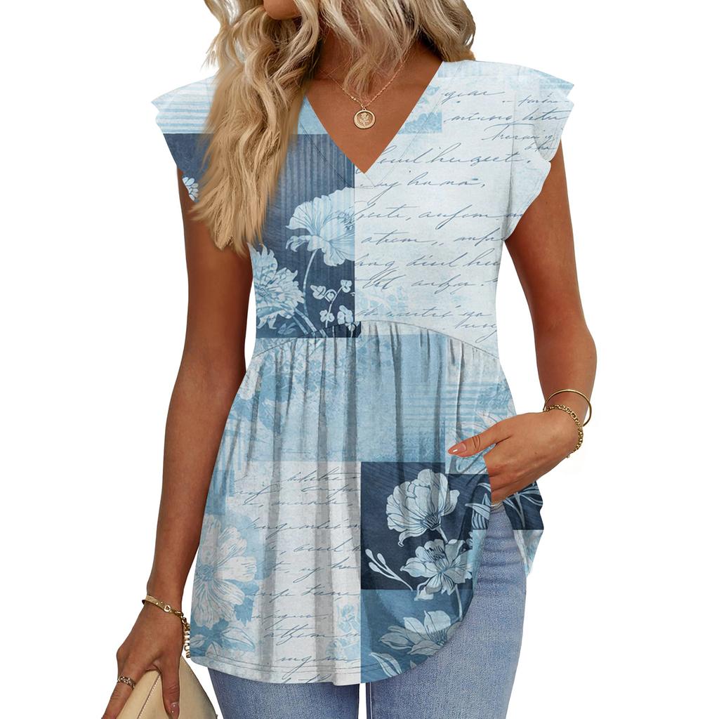 Womens Tops Fashionable V-neck Ruffled Sleeve Short-sleeved T-shirt Business Blouses