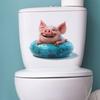 Cute Pig with Floatie Toilet Stickers, Swimming Theme Waterproof Removable Self-Adhesive Bathroom Decor