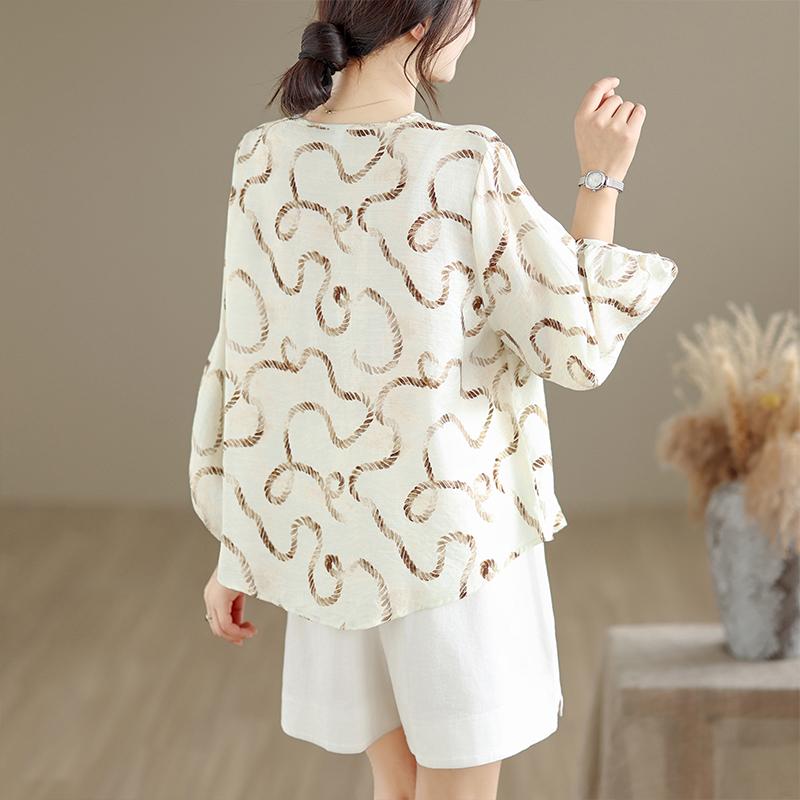 DIMANAF 2026 Women Plus Size New Summer Blouse Shirt Thin Casual Loose Lady Tops Print Shirts