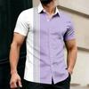 2026 Hot-Selling Summer Men's Color Block Striped Short-Sleeve Shirt, Outdoor Casual Slim Fit Collared Shirt, Hawaiian Shirt