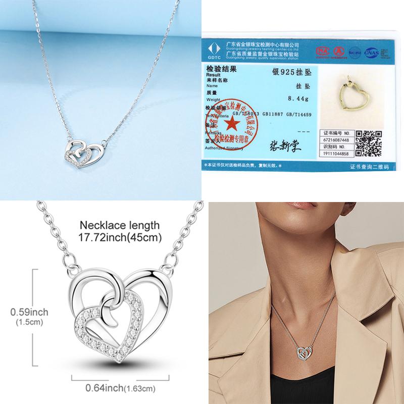 New Copper Necklace Zircon Heart Interlocking Pendant Necklace For Women Wedding Birthday Party Jewelry Gifts