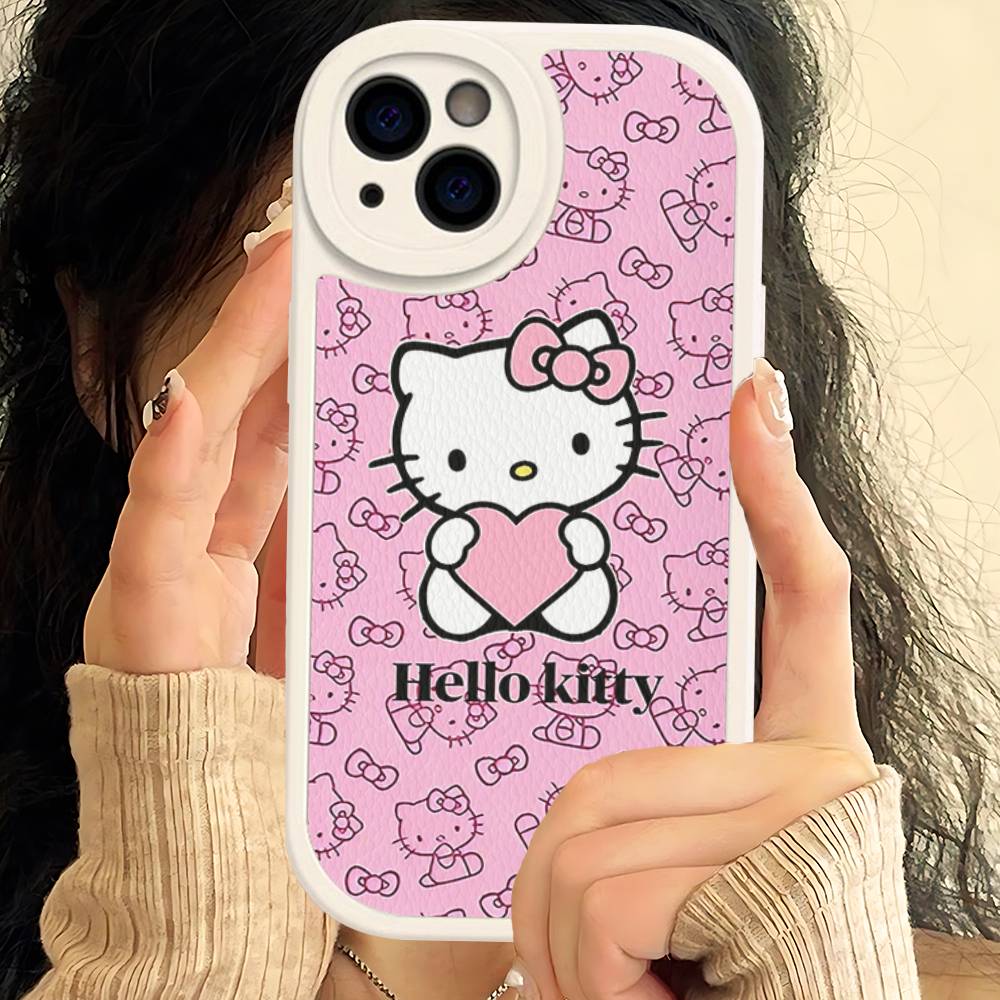 H-Hello Kitty Leather Phone Case For IPhone 15 14 13 Pro Max 12 11 16 Plus Phone Cover