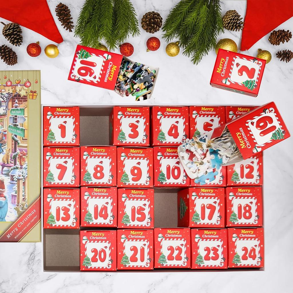 Advent Calendar Christmas Jigsaw Game - Santa Claus, 24 Parts 1000 Piece Advent Calendar Puzzle, Great Christmas Countdow