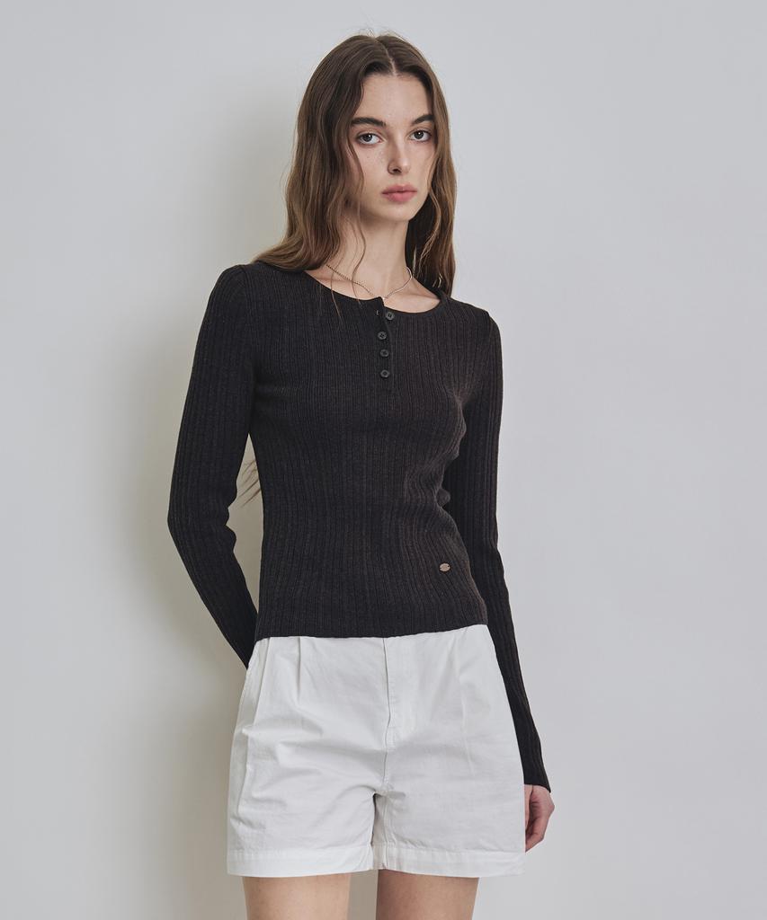 Keoseuteomeokeullagumeon [Italy] Slim Henley Neck Ribbed Knit 5 Color Cowkt010