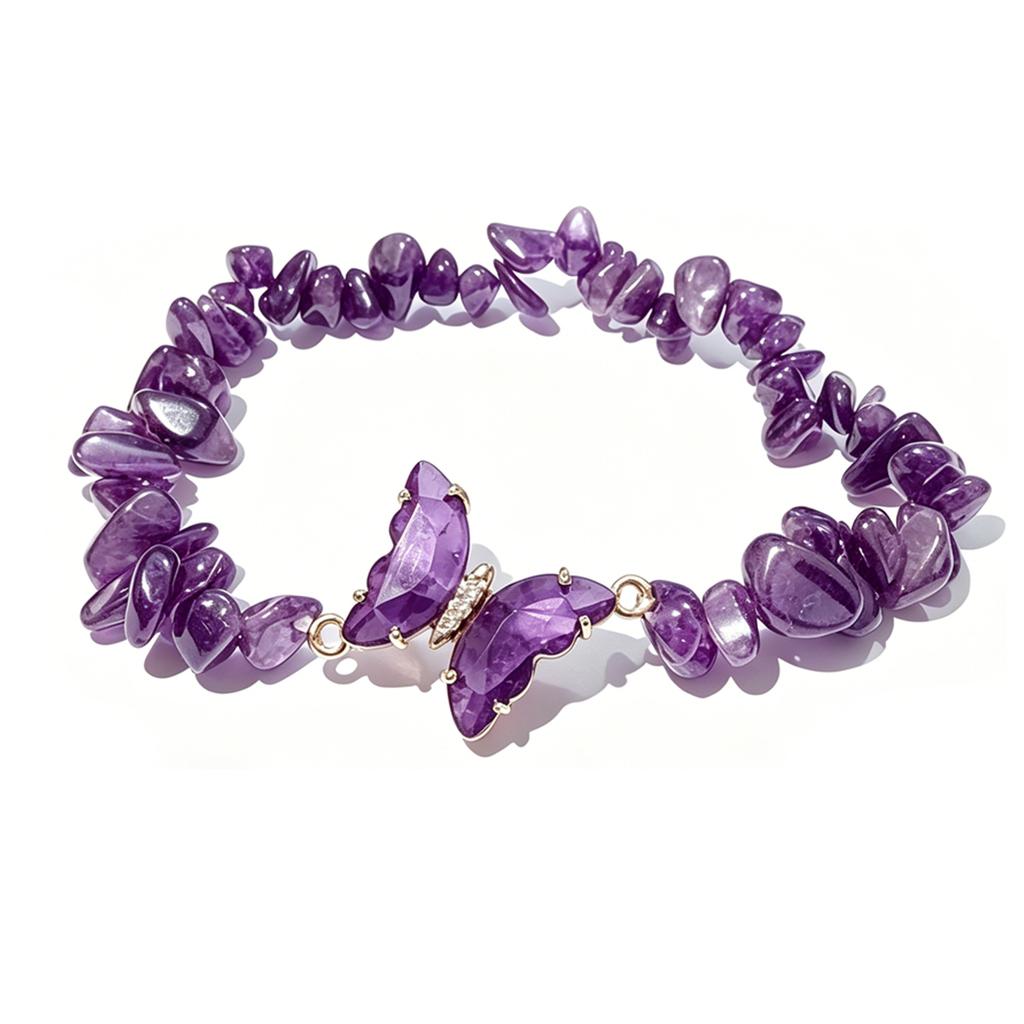 Set di 2 Braccialetti con Perline in Pietra Naturale a Forma di Farfalla, Catena da Polso a Strati, Gioiello Regalo per Donna