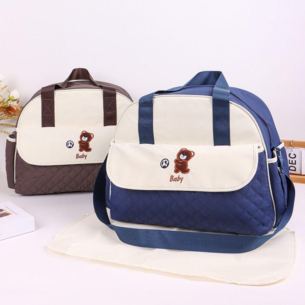 Bear Pattern Cartoon Mommy Bag Large Capacity Portable Diaper Bag Mommy Crossbody Bag Daily Use