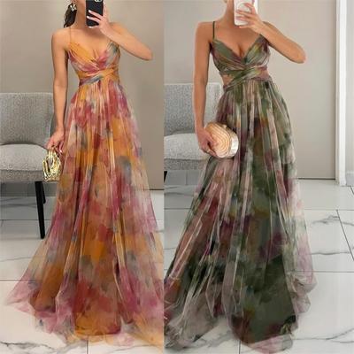Spring Summer Sexy Halter Lace Women's Party Dresses Fashion Mesh Holiday Casual Party Female Elegant Maxi Sundress