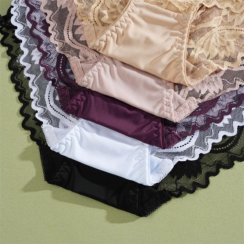 Braguitas Florales de Encaje para Mujer Sexy Ropa Interior Transparente Tallas Grandes Calzoncillos Femeninos Sin Costuras Lencería Calada S-XXL