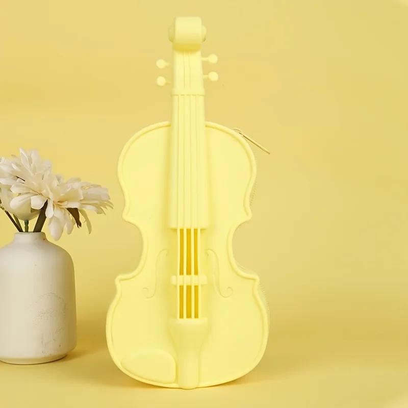 

Violin Shape Pencil Case with Music Note, Cute Silicone Pen & Makeup Pouch, Gift for Music Lovers Students, Estuche, Stationery жовтий