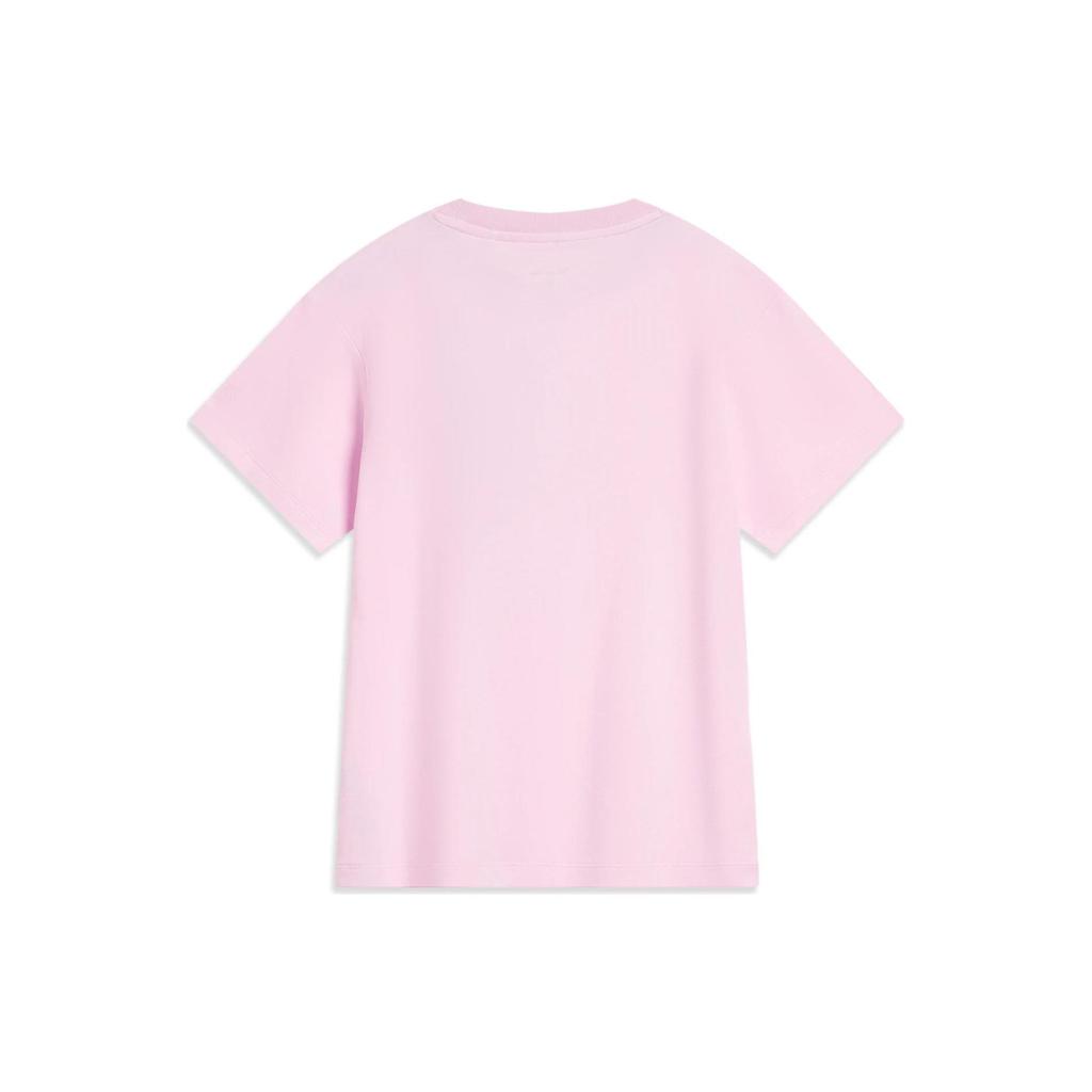 Li Ning X Disney Collaboration Marie Cat Series Cartoon Print Round Neck Short Sleeve T-Shirt Women Tops Cherry-Blossom-Pink AHST612-2