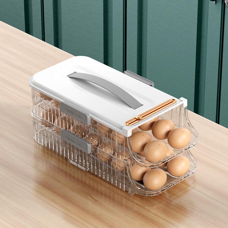 Automatic Scrolling Egg Storage Box Portable Durable Egg Holder Stackable Refrigerator Eggs Organizer Space Saver Container