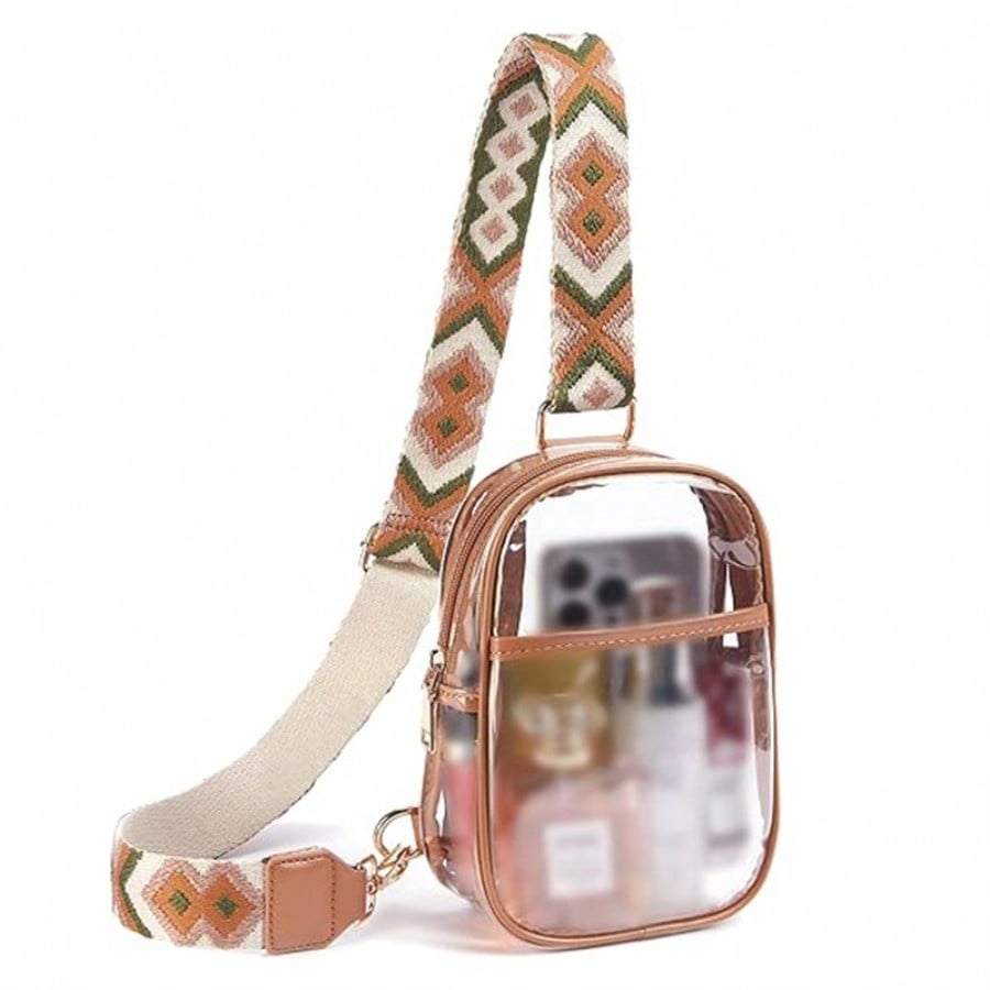 Sac bandoulière transparent en PVC Sac de poitrine pour concert et événement sportif marron