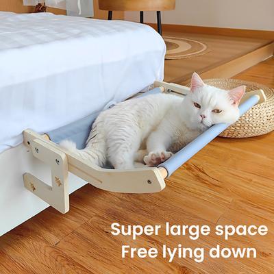 Cat Hammock Window Perch Adjustable Cat Bed with Wood Frame No Drilling Pet Hammock for Bedside Windowsill Indoor Cats