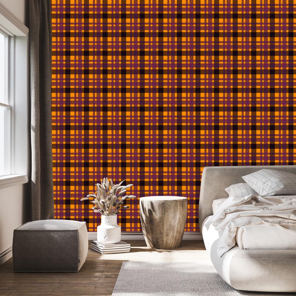 Halloween Orange and Rust Plaid Wallpaper for Living Room and Bedroom 50x1000