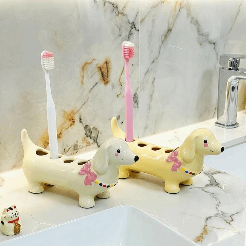 Ceramic Dachshund Toothbrush Holder Creative Toothpaste Toothbrush Base Hotel Use