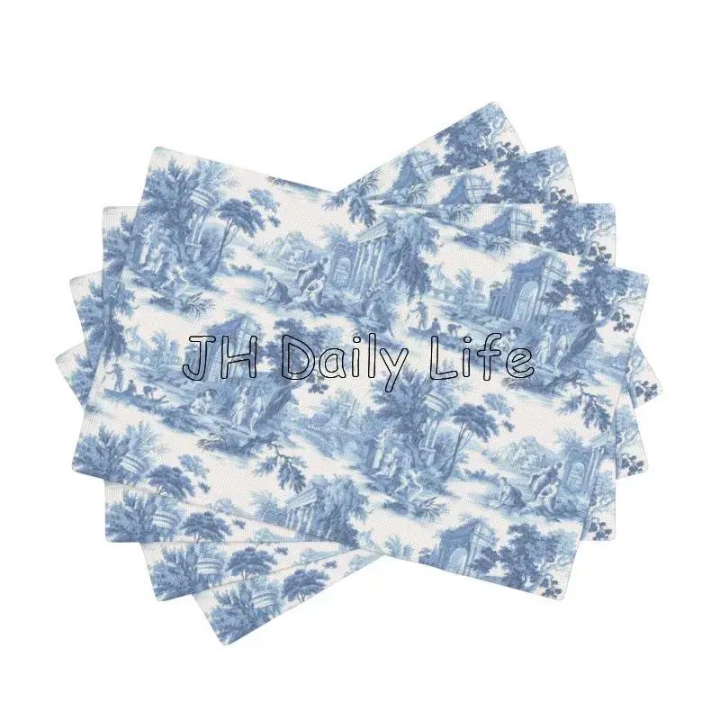 

Французские салфетки под тарелки Toile De Jouy, набор из 4 штук, водонепроницаемые, термостойкие, льняные, для домашней вечеринки, декора обеденного стола, 12x18 дюймов 4pcs
