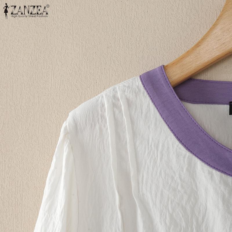 ZANZEA Women Casual Round Neck Loose Half Sleeve Blouse