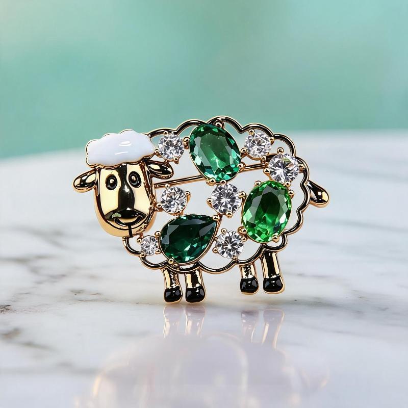 Cute Rhinestone Sheep Pin Enamel Cartoon Goat Brooch Trendy Decor for Kids Women Daily Outfit Accessory