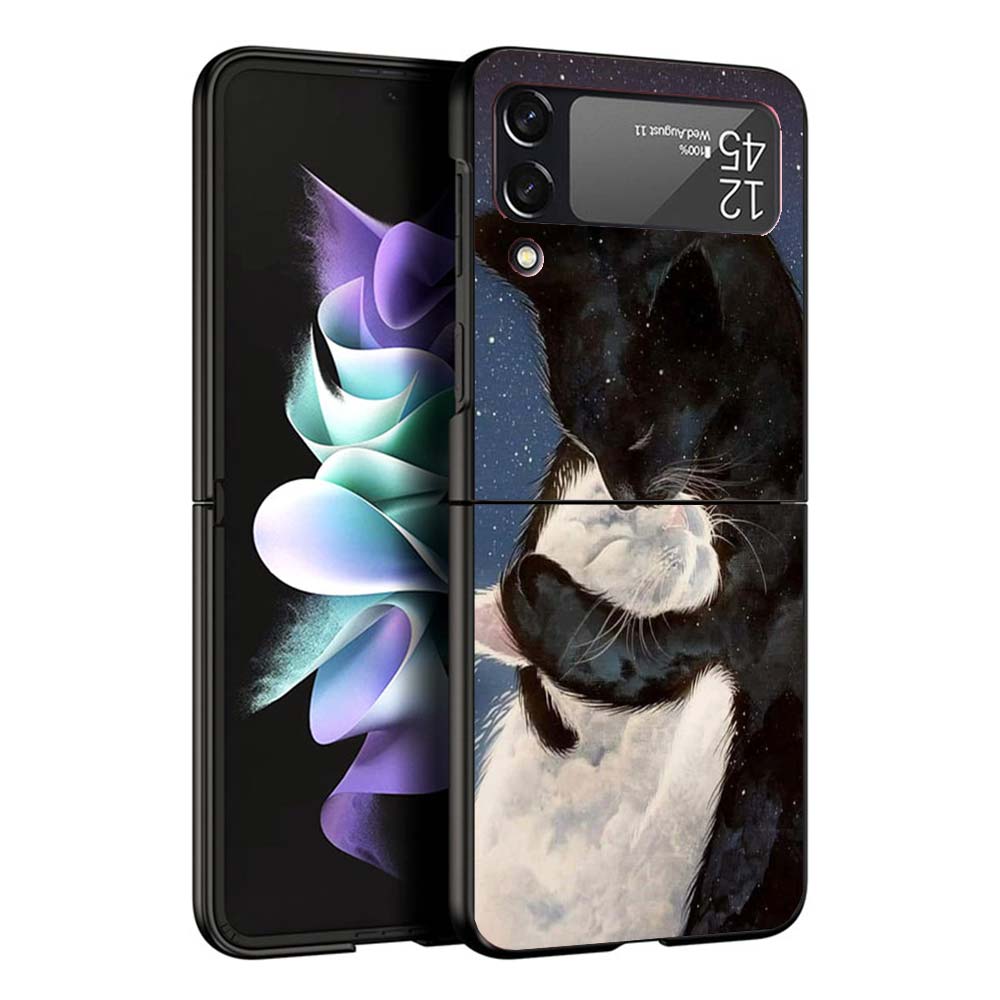 Cartoon Cute Black Cat Phone Case For Samsung Galaxy Z Flip7 Flip6 5G Flip5 Flip4 Flip3 ZFlip 7 6 3 4 5 Shockproof Back Cover Ga