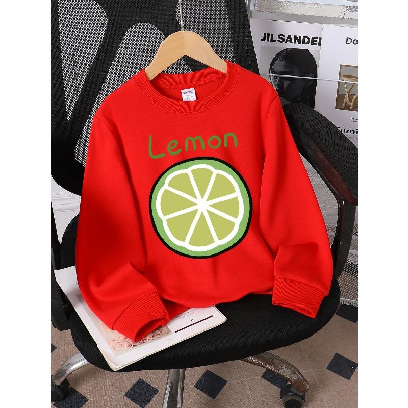 Kids Sweatshirt,Lemon Slice Design Crew Neck Fashion Sweatshirt, Autumn and Winter Top 110 красный