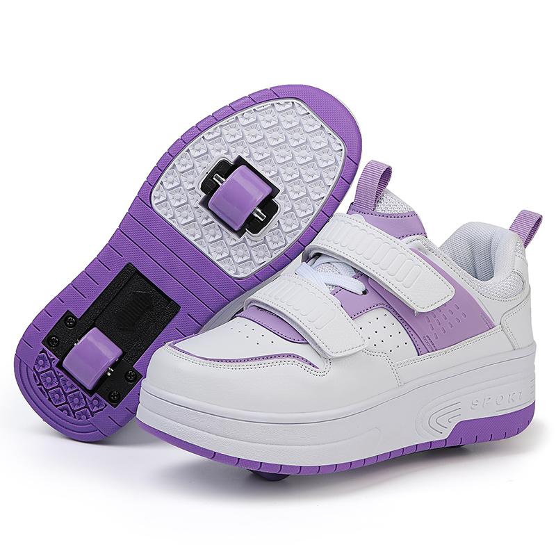 Fashion Girls Boys Roller Skates Children Sneakers With Two Wheels Thick-soled Skateboard Shoes Kids Non-slip Chunky Shoes White