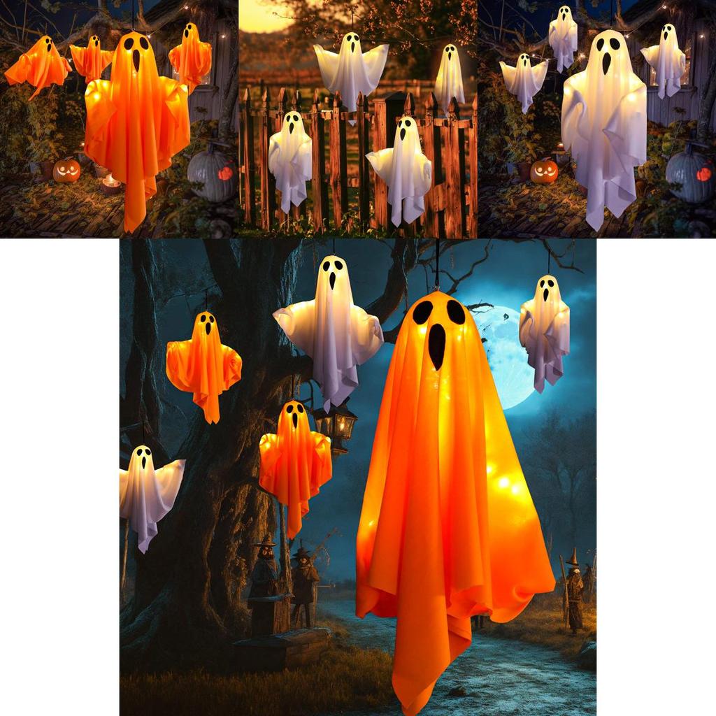 White Ghost Led Hanging Lights For Halloween Festive Decor Spooky Atmosphere