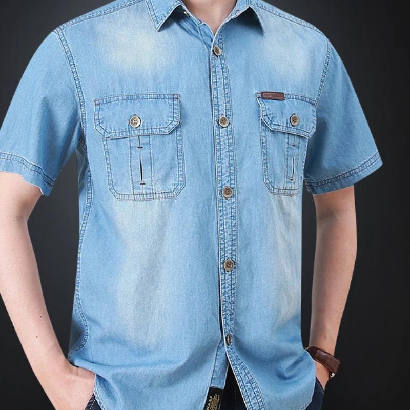 Summer New Short-sleeved Men's Shirt Casual Personality Men's Denim Jacket Half-sleeved Lining