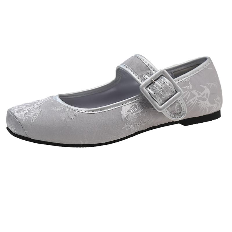 Fashion Spring New Low Heel Single Shoes Women's Square Head Shallow Mouth One Word Buckle Soft Sole Non-slip Low Top Shoes