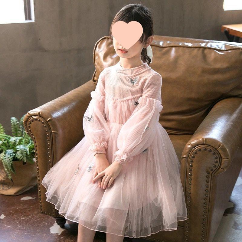 Frühling 2025 Mädchen Chinesischer Stil Puffärmel Mesh Prinzessinnenkleid