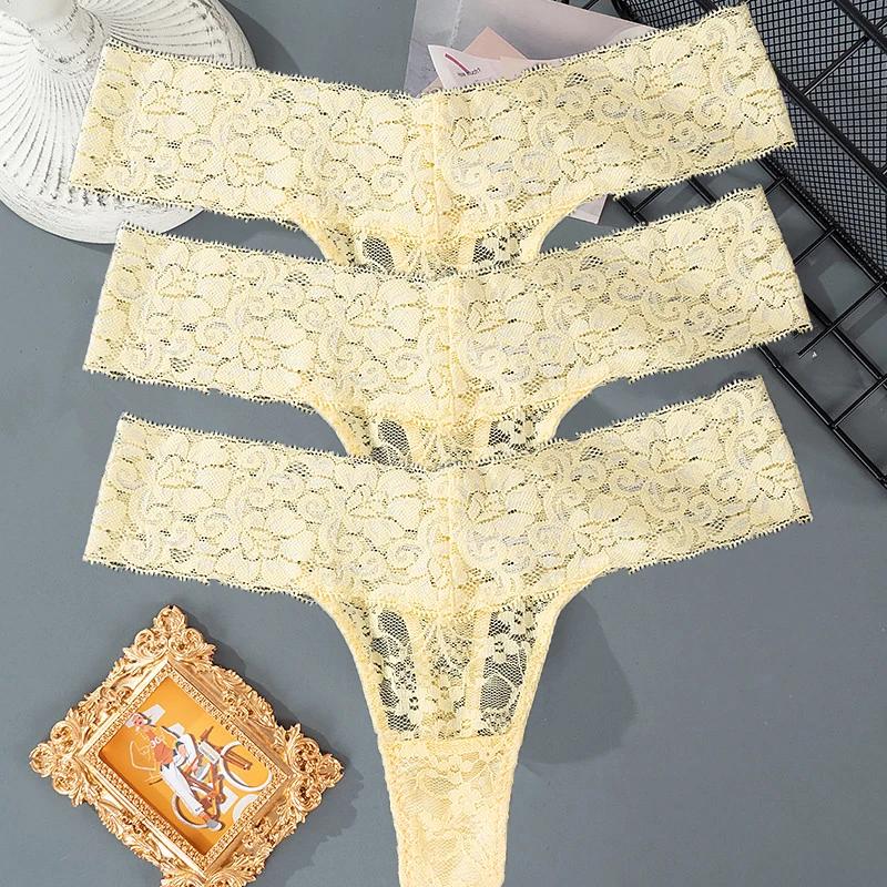 Mutandine da donna con motivo floreale ricamato moda tinta unita Slip a vita bassa da donna Intimo da notte