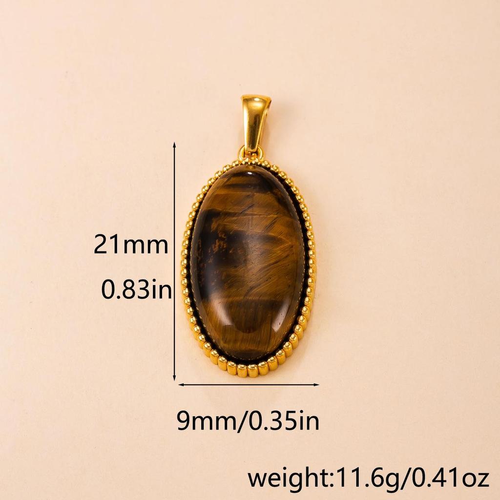 Exaggerated Geometric Tiger Eye Stone Pendant Necklace In Stainless Steel