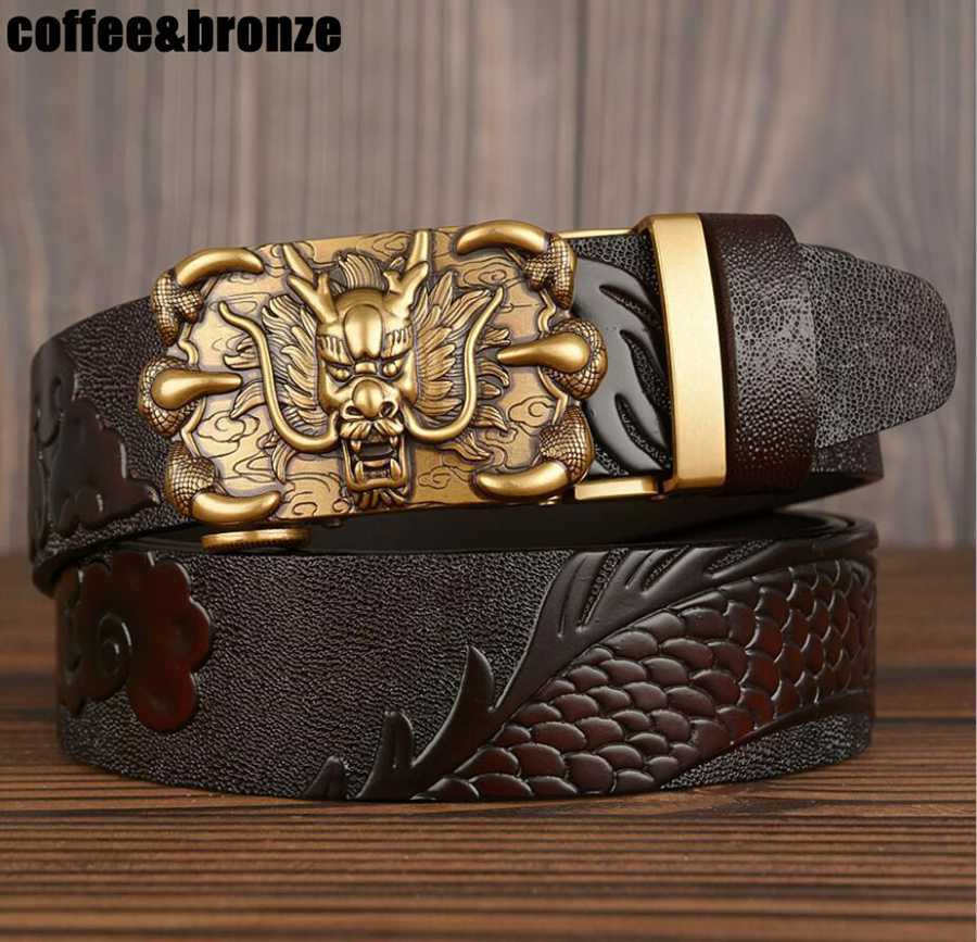 Men Leather Belt Metal Automatic Buckle Brand Luxury Waistband for Male Famous Work Business Black Coffee Cowskin Strap