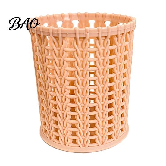 Desk Pen Organizer Imitation Rattan Holder, Round Hollow Organizer, Large Capacity Pencil Plastic Woven Container Cup for Pens Pencils Makeup Brushes,