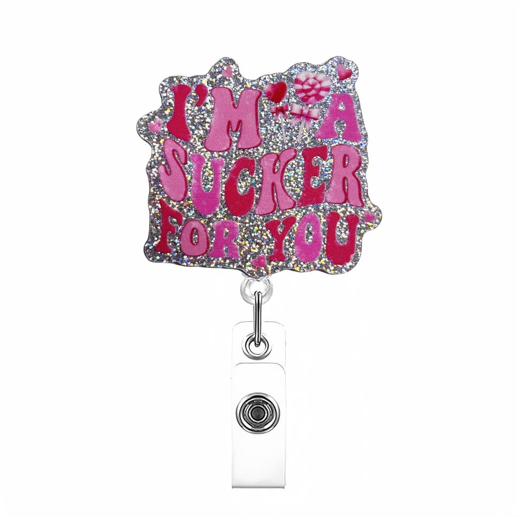 Bow Cherry Acrylic Badge Holder Sparkling Powder Medical Theme Retractable Pull Badge Reel Id Lanyard Name Tag Card Badge Holder