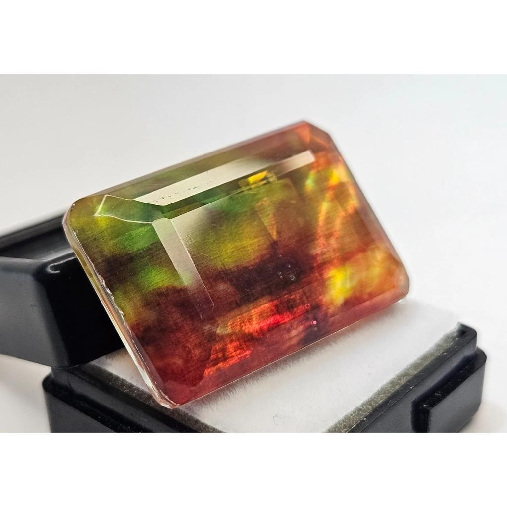 Natural Ethiopian Ammolite Opal Like Organic 42 Ct Emerald Cut Gemstone