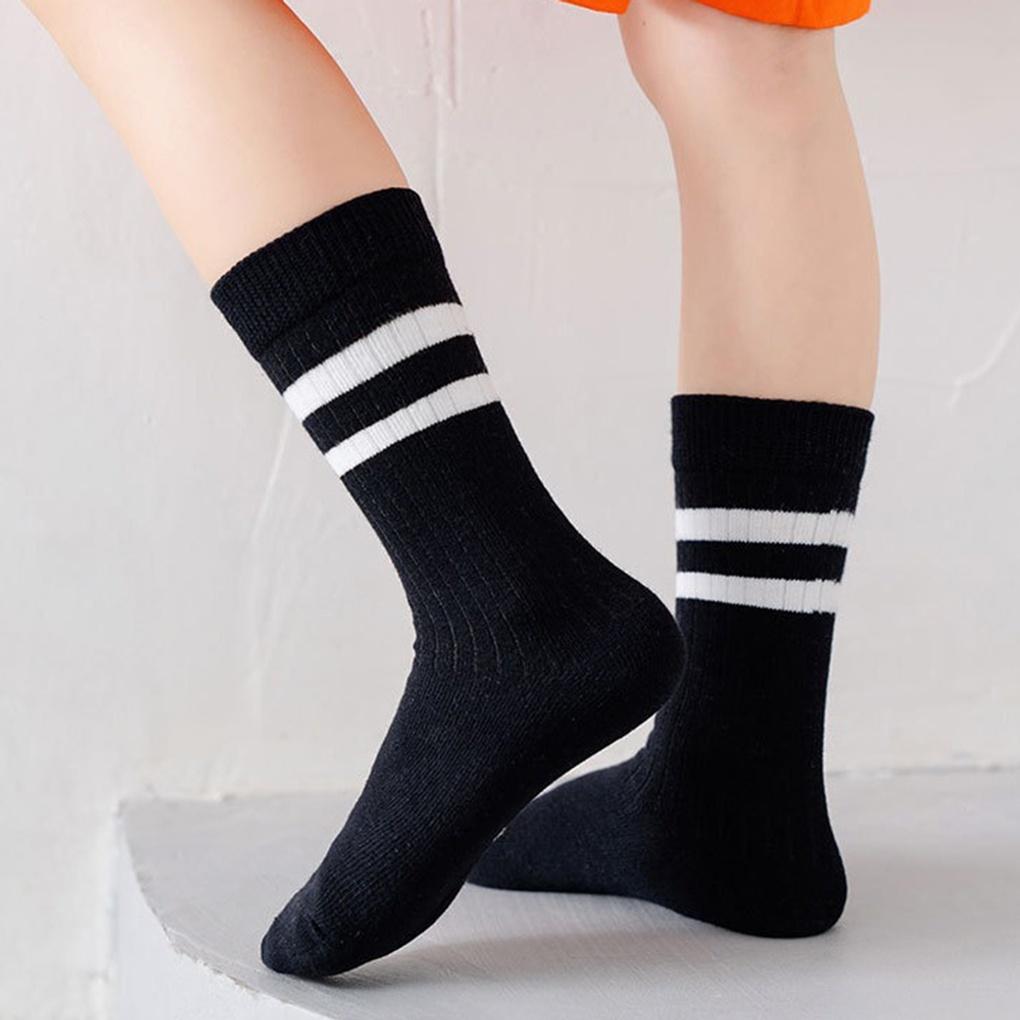 Double Line Women's Mid-Calf Socks (20 Pairs) (Black) Student Socks