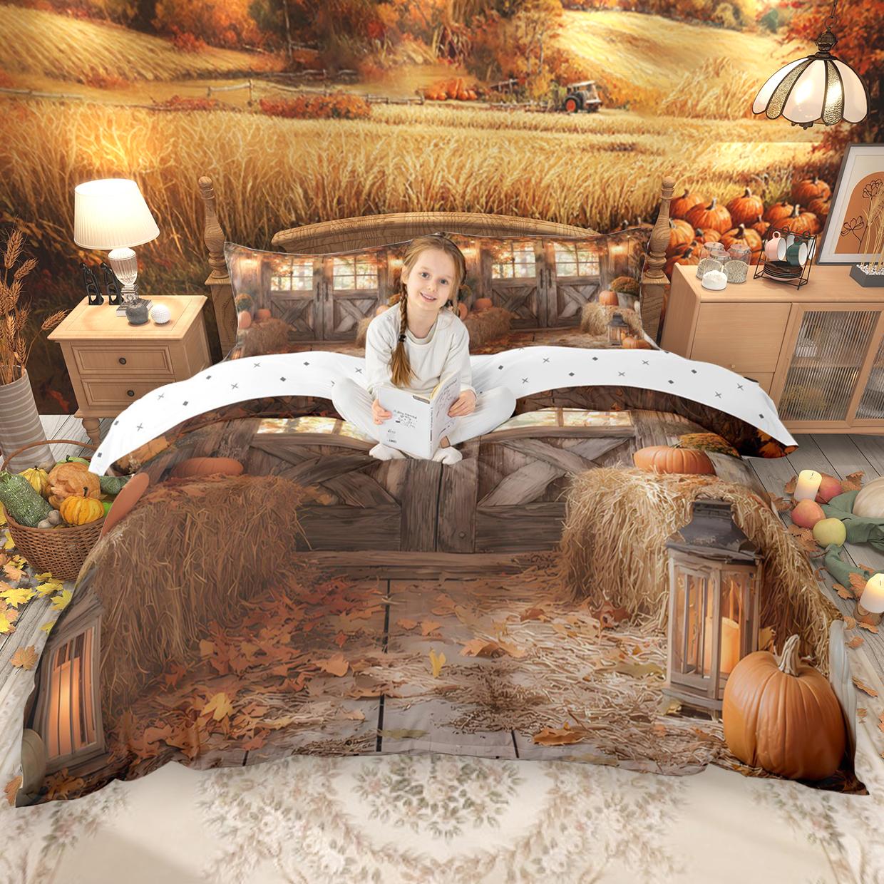 

Comforter Homewish Autumn Pumpkin 2Pcs/3Pcs For Kids Happy Halloween Bedding Set Harvest Thanksgiving Day Comforter (quilt)-EU Single(135*200cm)3pcs