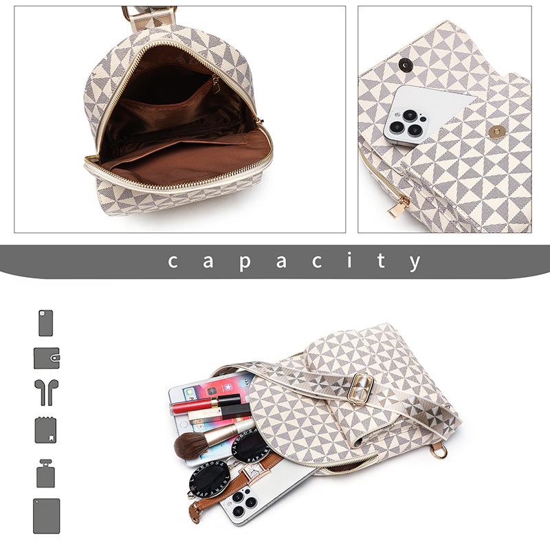 Unisex Versatile High-end Breast Bag Retro Rhombus Printing Crossbody Shoulder Bag Multi-layer Storage Mobile Phone Bag