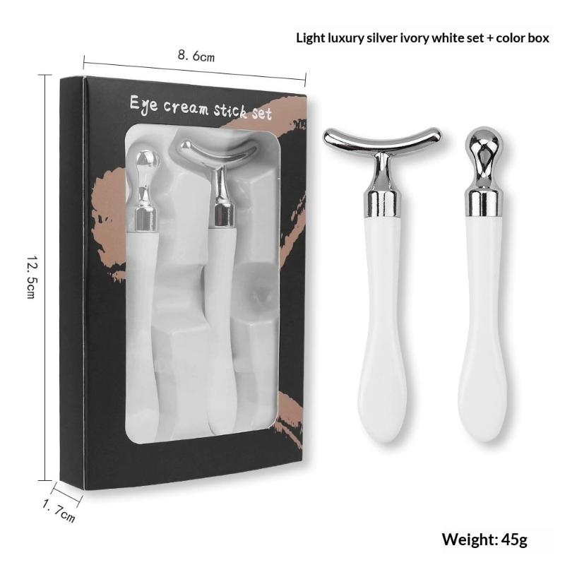 2Pcs/Set Zinc Alloy T-Shaped Eye Cream Massage Stick With Scoop Eye Manual Massage Tool Set Beauty Face Eye Massage Stick