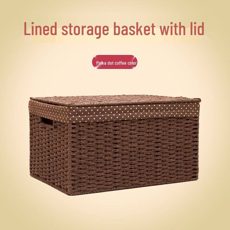

Small Straw Woven Desktop Storage Box with Lid Small 31*21*15.5cm