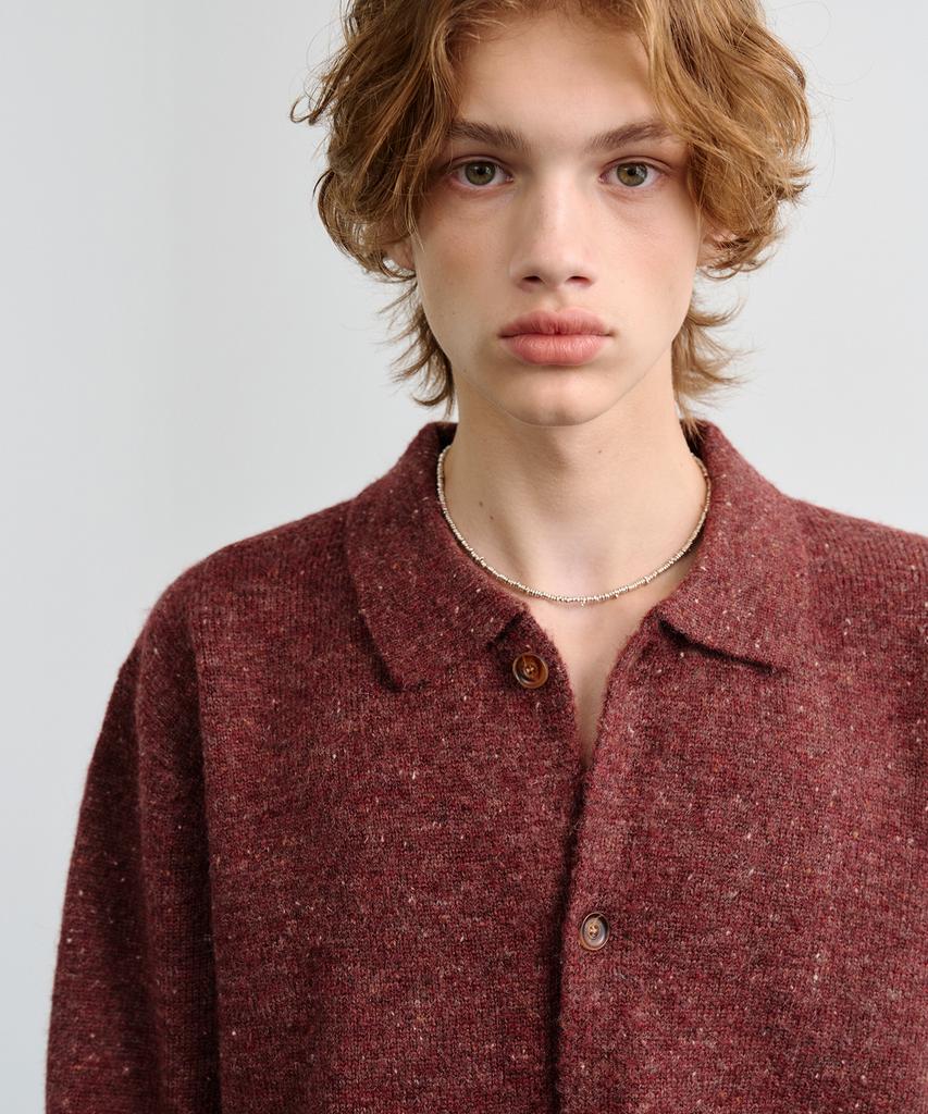 Knouun Nep Yarn Collar Cardigan (Wine)