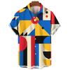 Geometric Patterns Hawaiian Shirt for Men Colorful Splicing 3D Printed Short Sleeves Fashion Loose Blouses Lapel Aloha Shirts
