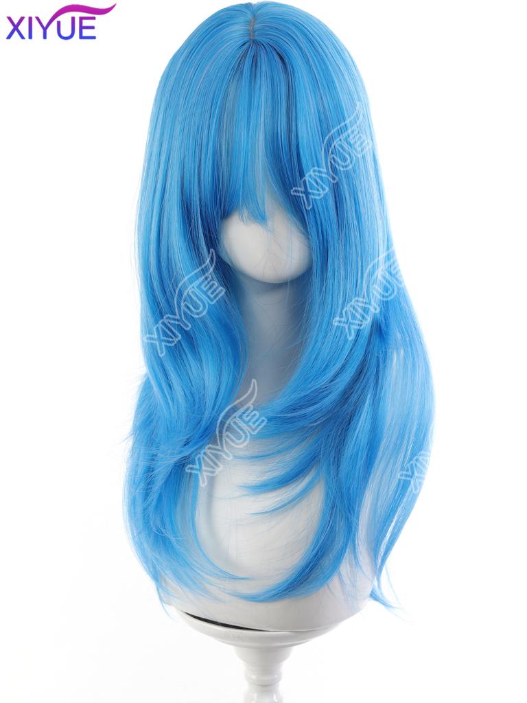XIYUE Synthetic Long Straight High Level Wig Light Blue with Cosplay Wig with Bangs for Women Natural Hair Heat Resistant Fiber